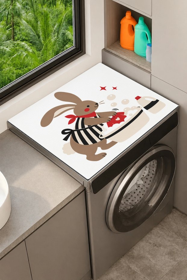 Clothes Dryer Top Organizer Mat Liquid-Proof Cover Striped Rabbit