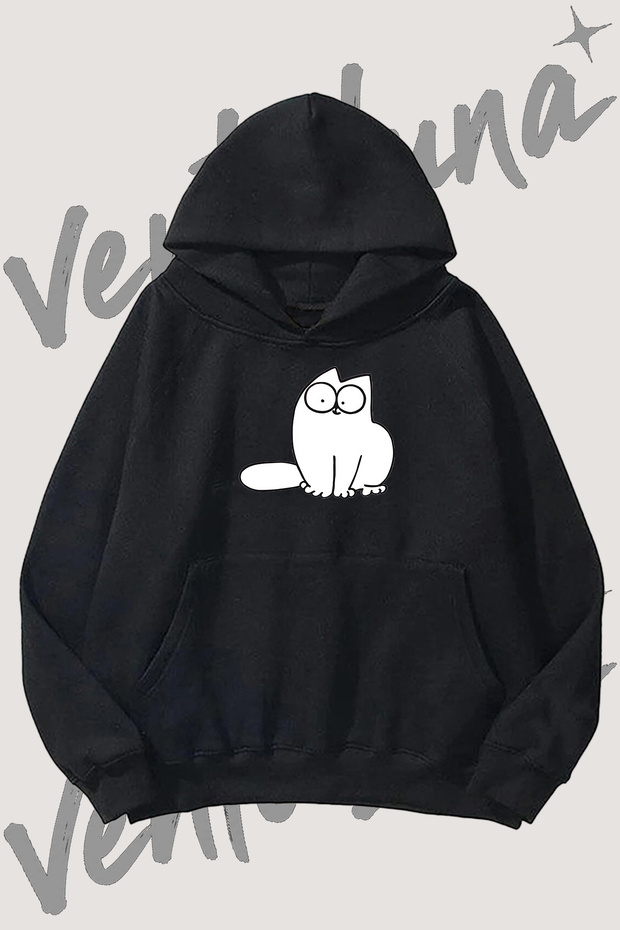 Simons Cat_3 Design Pre-Printed Black Hooded Sweatshirt