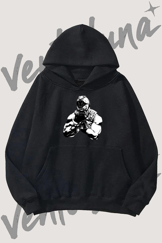 Bane Batman Design Pre-Printed Black Hooded Sweatshirt