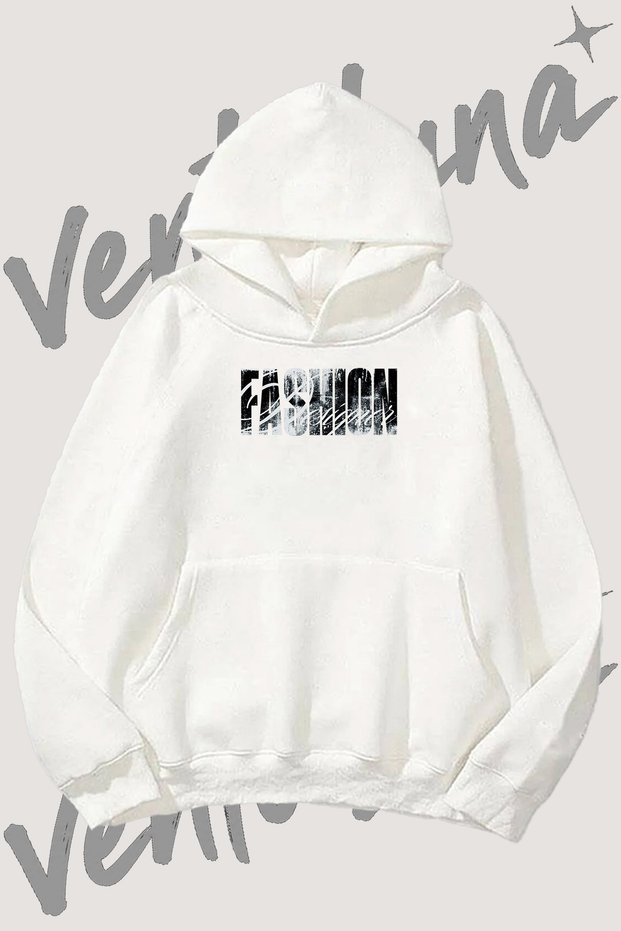 Fashion Grunge Graffiti Design Pre-Printed White Hooded Sweatshirt