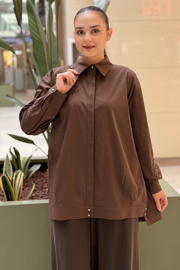 Crochet Knitwear Beaded Embroidered Poplin Shirt