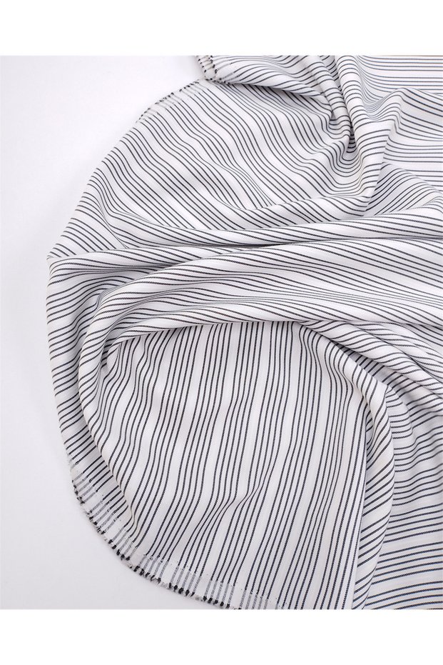 White with Black Stripes Thin Cotton Blend Woven Fabric for Shirts & Dresses Width: 155cm