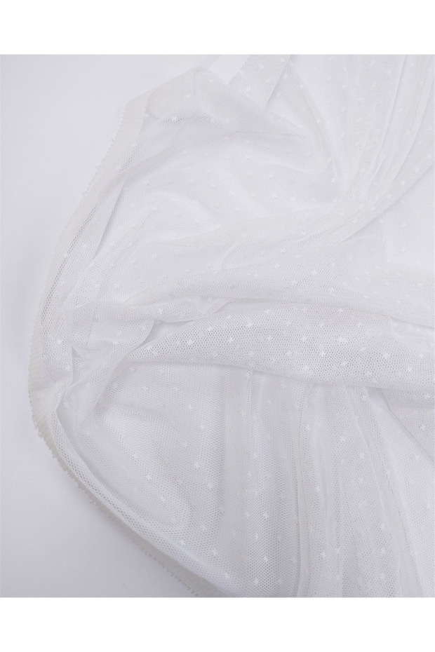 White Tiny Star Patterned Thin Flexible Tulle Fabric for Dresses & Blouses 140X200Cm