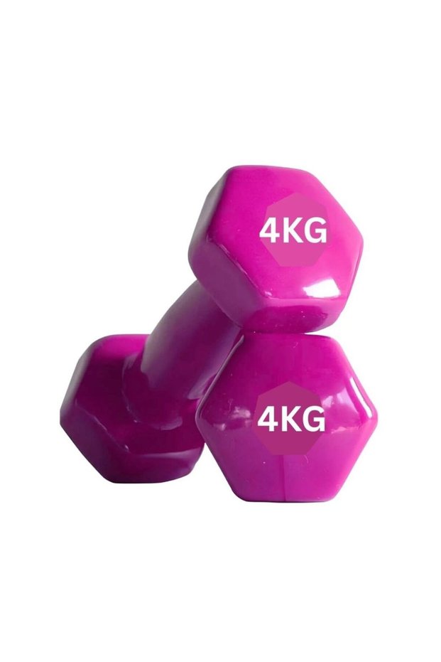 4KG Dumbbell Set of 2 – Pink Hex Vinyl Coated Hand Weights for Home Gym, Strength Training, Fitness, Aerobics & Workout