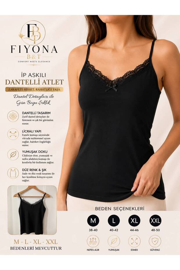 Jeni̇ka Women's Lace Detailed Cotton Undershirt with String Straps – Casual & Stylish Use