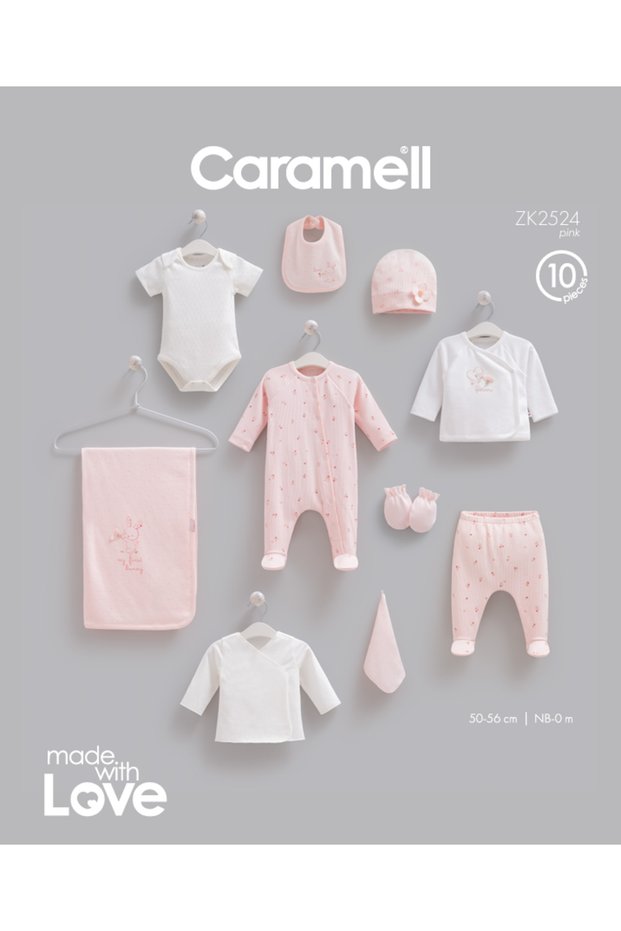 İncibaby 100% Cotton Premium Quality Love Bunny 10-Piece Baby Girl Hospital Discharge Set New Season