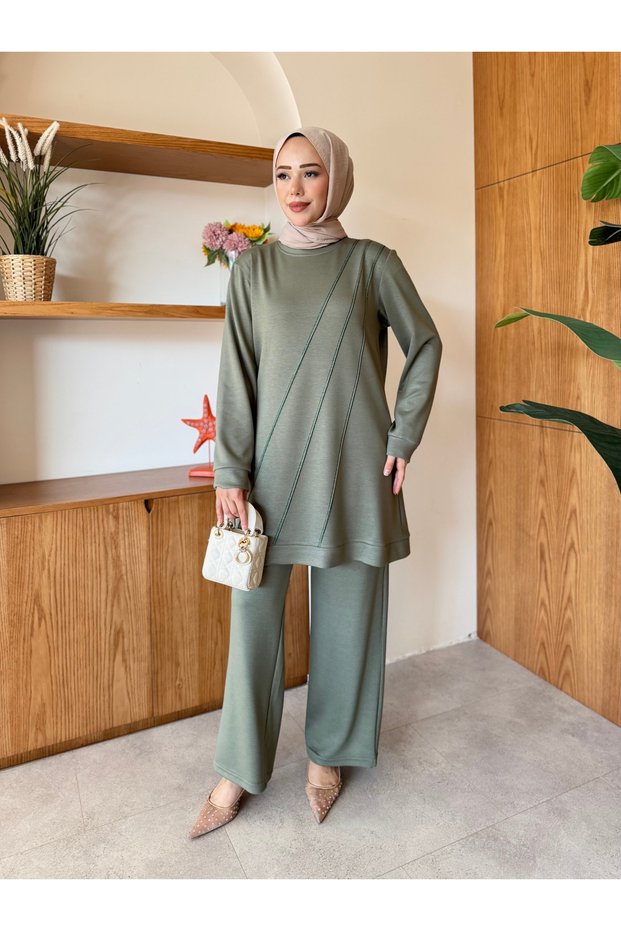 Oysho Fabric Cross Ribbed Stone Double Set