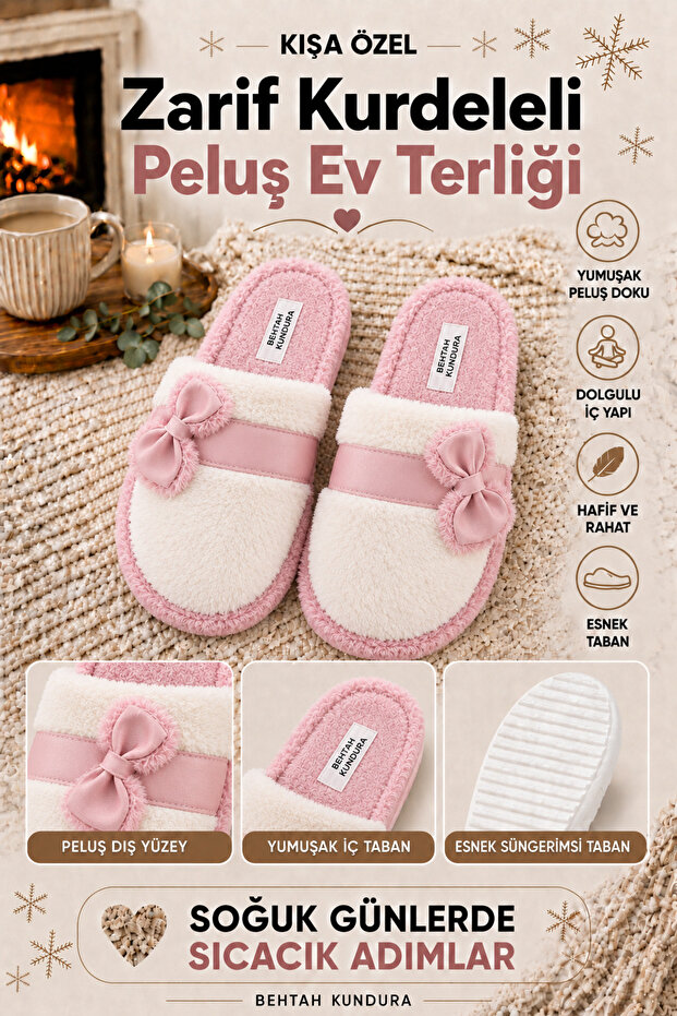 Women's Bowknot Maternity Postpartum Non-Slip Lightweight Sole Home Slippers Furry Slippers Dowry Bundle