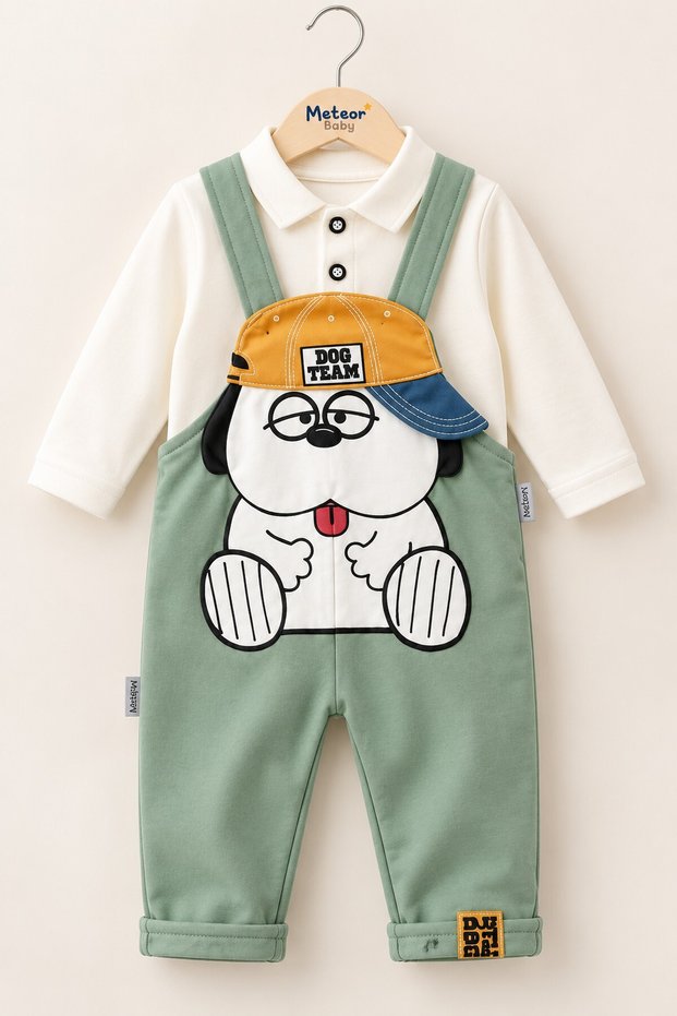 Baby Boy Set - 2-Piece Salopet Set with Dog Detail, Seasonal, 6 9 12 18 24 Months