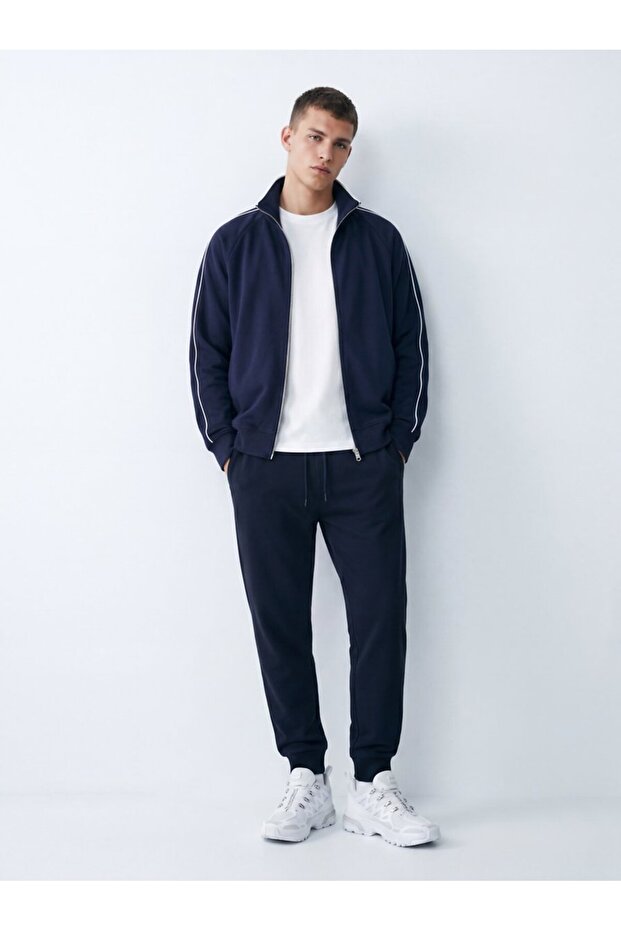 Regular Fit Belted Navy Blue Tracksuit