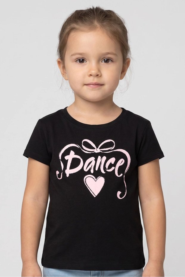 Toddlers Girl Short Sleeve Graphic Print T-Shirt, Black
