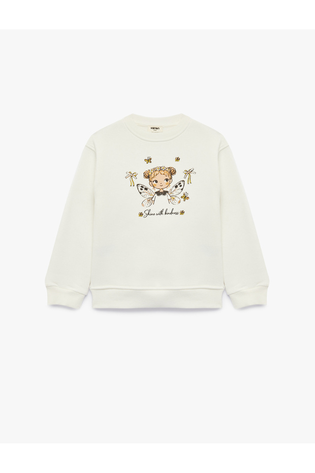 Fairy Printed Crew Neck Long Sleeve Embroidered Sweatshirt