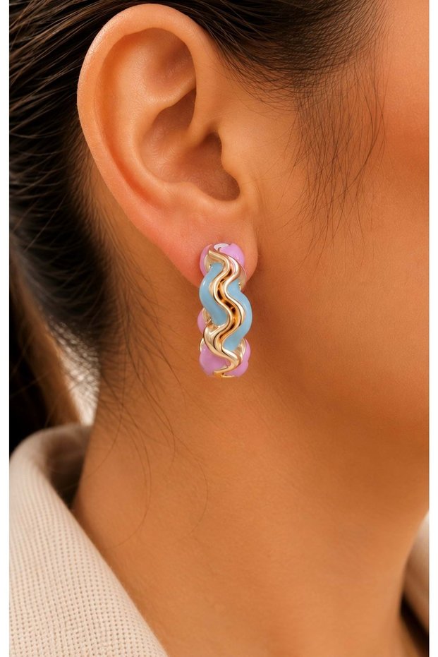 Xuping Gold Color, Colorful Enamel Wavy Hoop Earrings Acr9769
