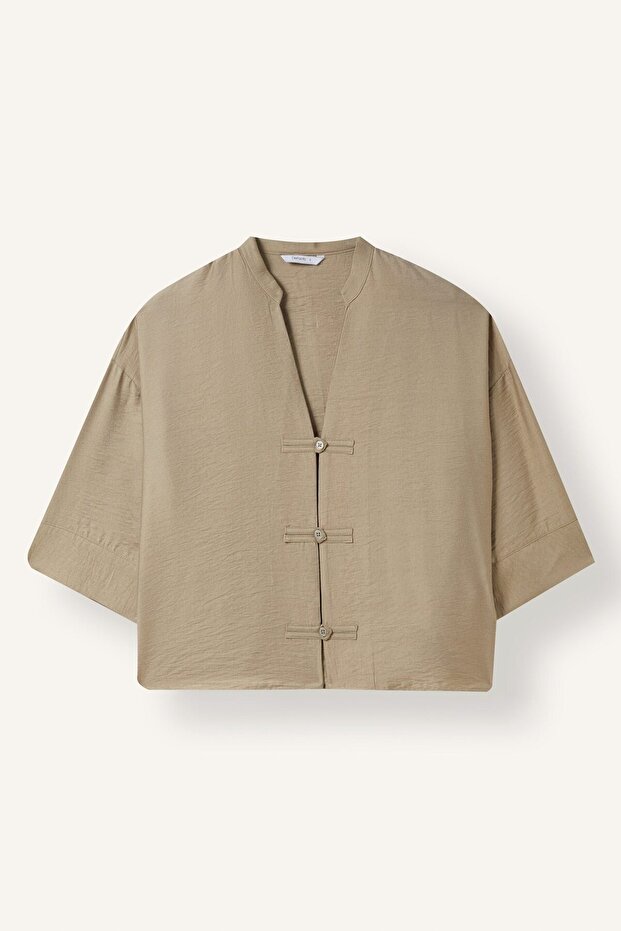 Oversize Hakim Collar Brit Buttoned Long Sleeve Basic Blouse I8515Ax26Au