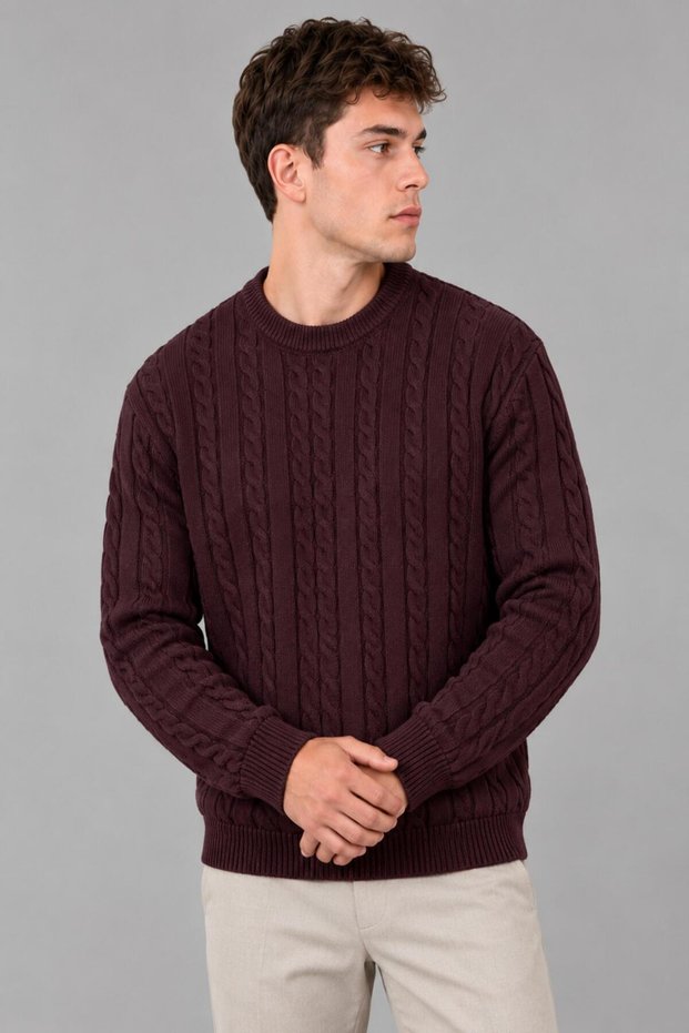 Patterned Knitted Crew Neck Sweater Dp 16643_10065