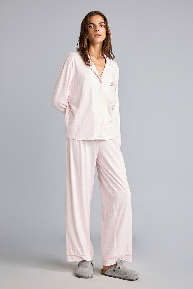 Regular Fit Long Sleeve Gingham Patterned 2-Piece Pajama Set H8799Ax26Au