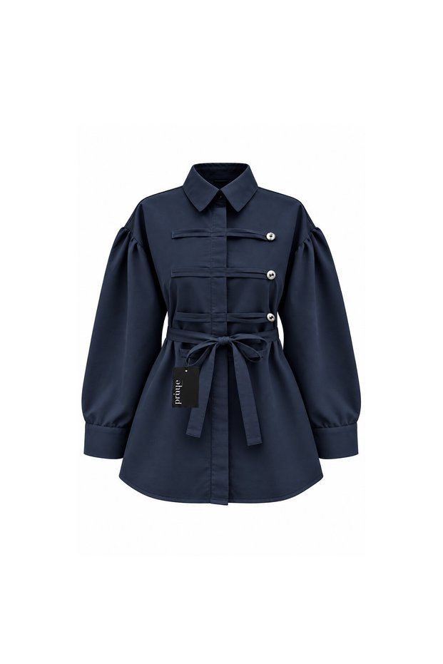 Buttoned Ribbed Tunic Navy Blue