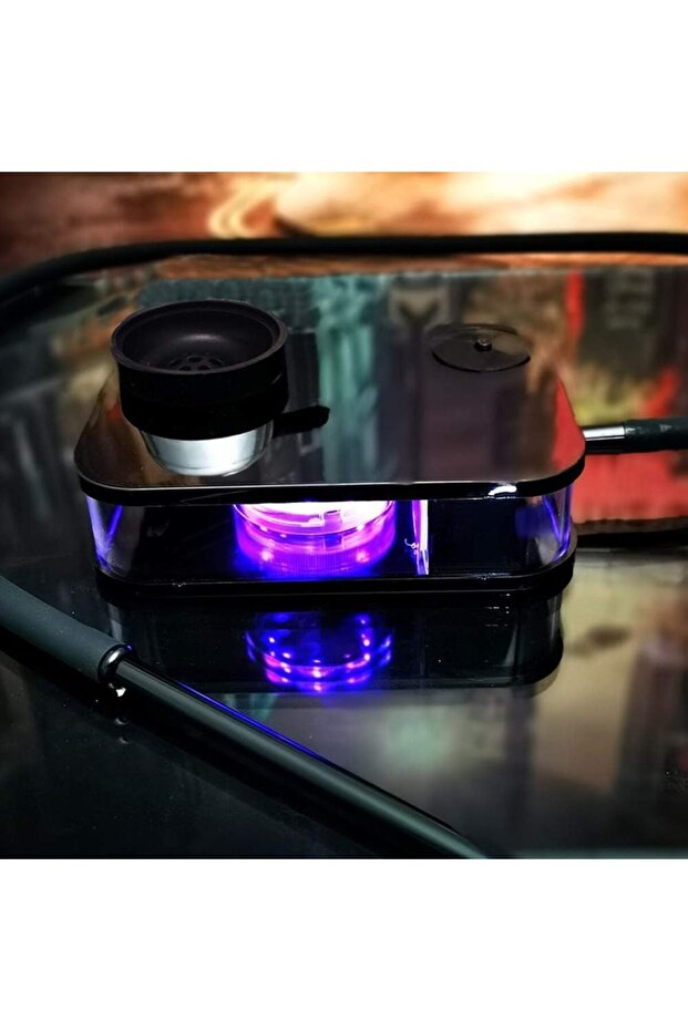Portable Shisha Hookah Set, Acrylic Shisha Round Box with Silicone Bowl, Hose, Charcoal Holder, Remote Control - Black