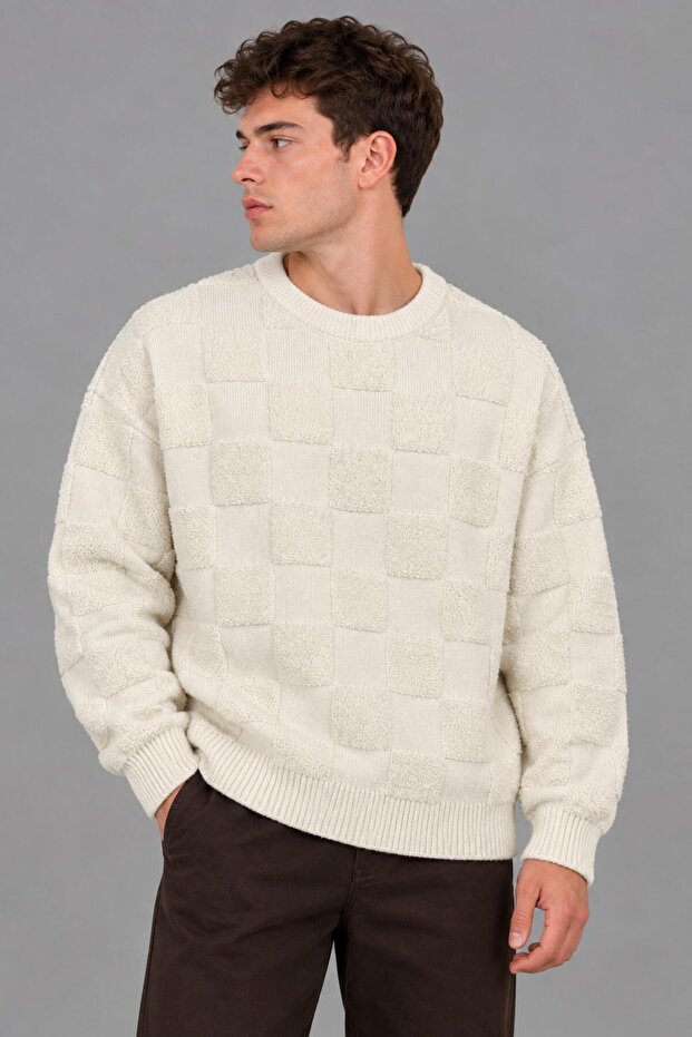 Oversize Plush Square Pattern Winter Sweater Dp 18381_10062