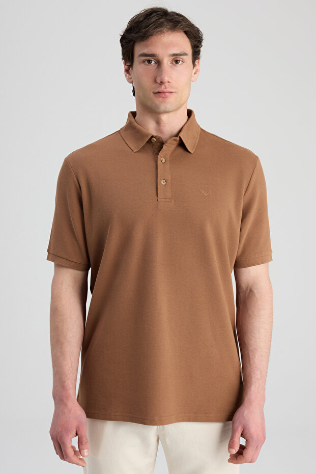 Ds Damat Regular Fit Caramel Pique Textured T-Shirt