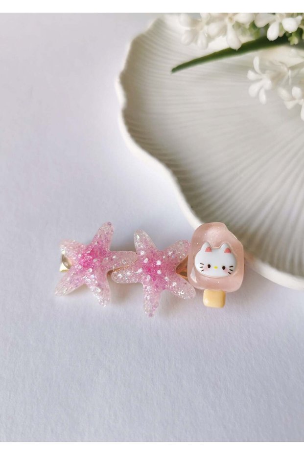 Glittery Starfish & Cat Patterned Pen Buckle – 6X2.5 cm