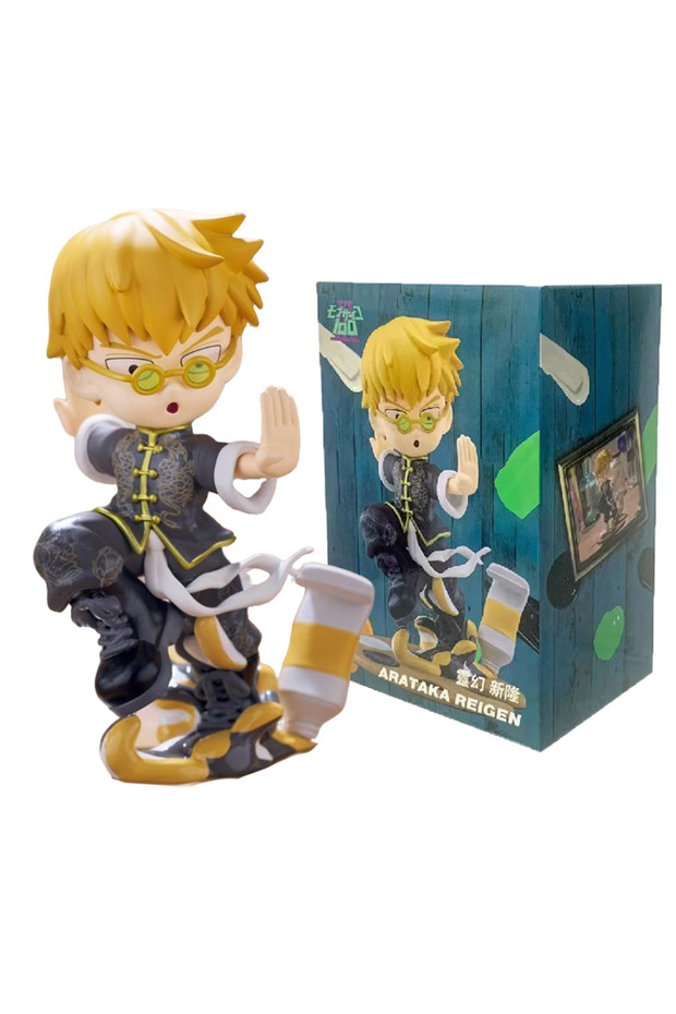 B with box New Mob Psycho 100 Anime Figures Gk Reigen Arataka Q Version Kawaii Standing Palm