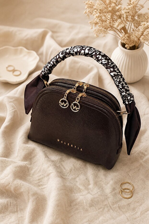 Two-Compartment Scarf Detailed Hanging Bag - Brown