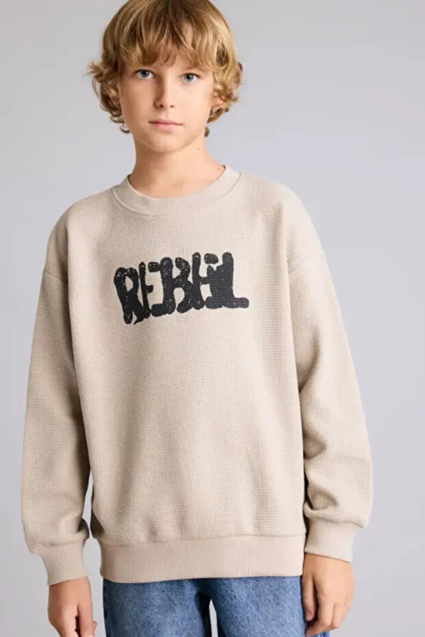Oversize Crew Neck Rebel Printed Sweatshirt for Boys I3168A826Wn