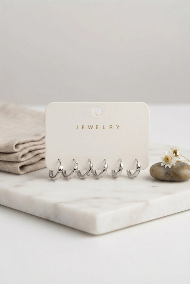 Silver Color Brass Zircon Stone Hoop Model 6-Piece Women's Earring Set