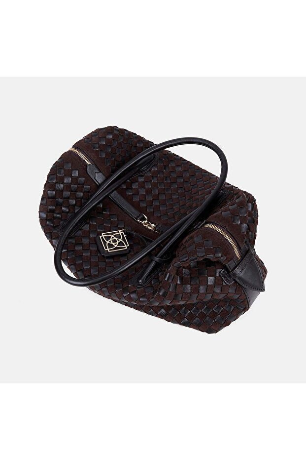 Women's Bitter Brown Hand-Knitted Suede Leather Shoulder Bag