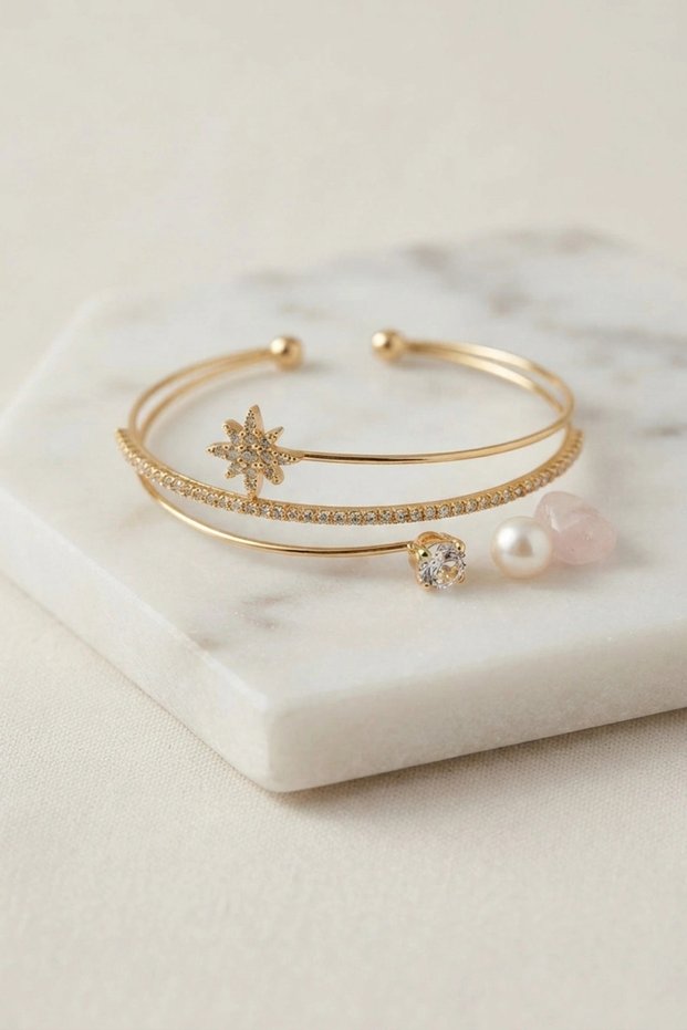 Polar Star Model Gold Color Zircon Stone Women's Bracelet