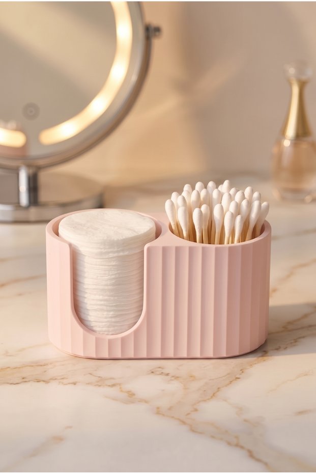 Cotton Pad and Swab Organizer - Decorative Makeup Table Organizer - Pastel Pink