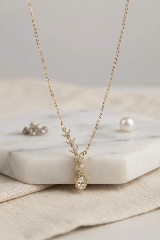 Brass Gold Color Row Zircon Stone Model Women's Necklace
