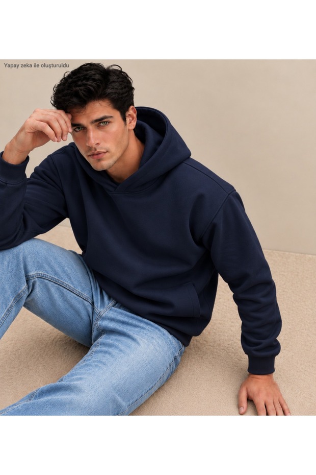 Men's Hooded Sweatshirt - Plain Patternless Cotton Hoodie with Kangaroo Pocket