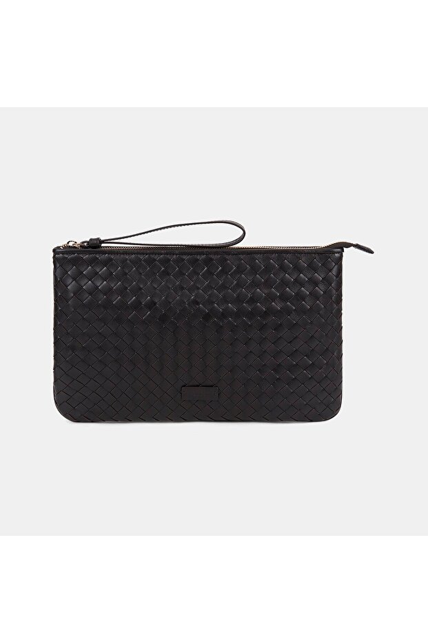 Women's Bitter Brown Hand-Knitted Leather Clutch
