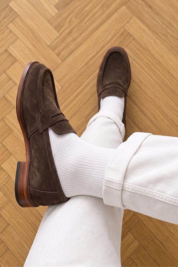 Moen Genuine Leather Suede Effect Penny Loafer Men's Classic Shoes