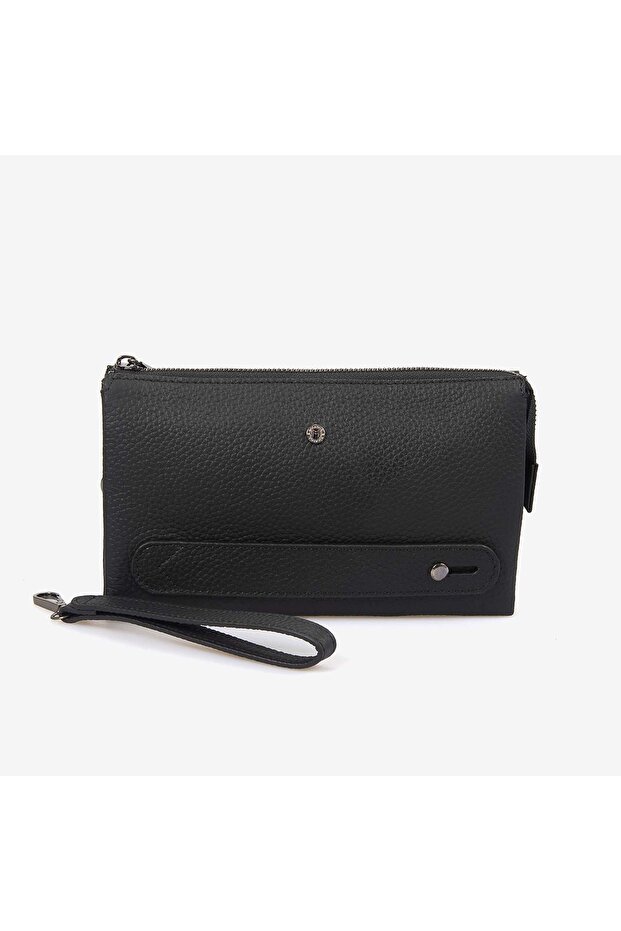 Men's Floter Leather Black Handbag T006