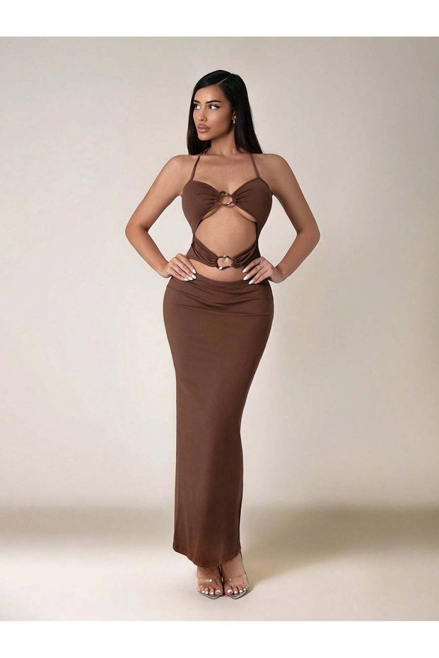 Rochie maxi, maro - L