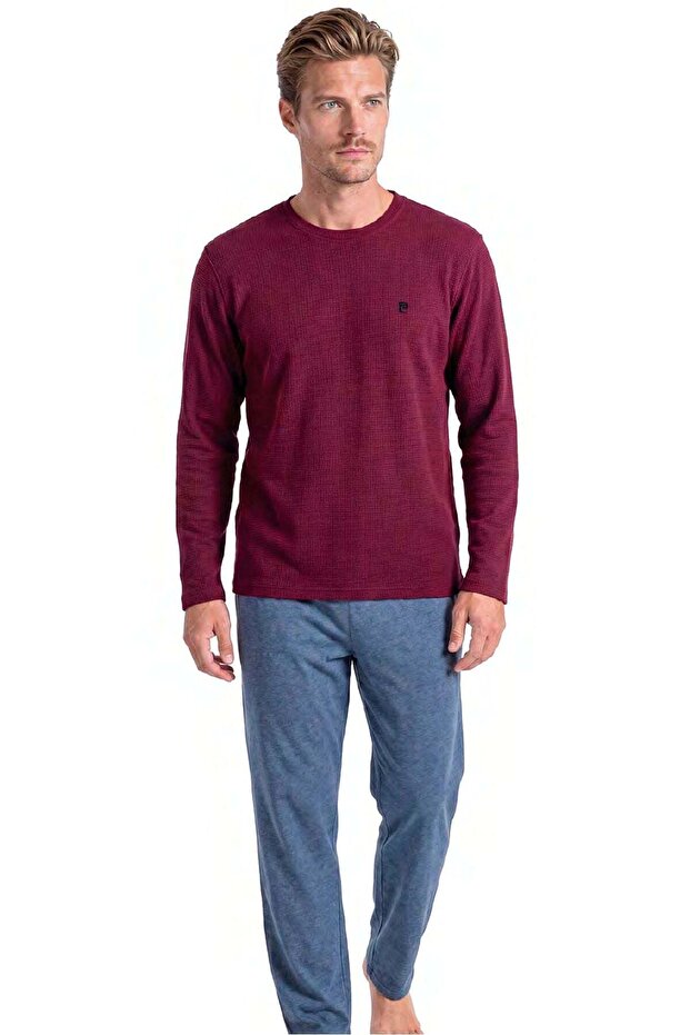 6145 Men's Long Sleeve Crew Neck Pajama Set - Burgundy