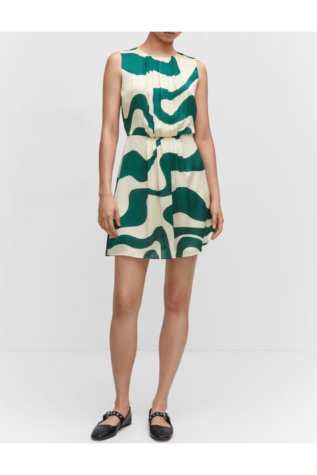 Rochie scurta, crem/verde