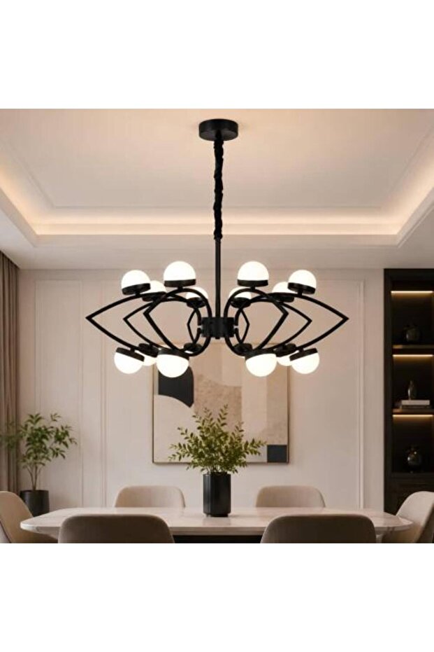 ثريا مودرن LED سوداء 16 لمبة بـ 3 اضاءات