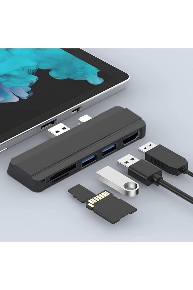 محطة إرساء USB 3.0 لأجهزة Surface Pro 4/5/6، محول بثلاثة منافذ مع قارئ بطاقات SD/TF ومنفذ Mini DP