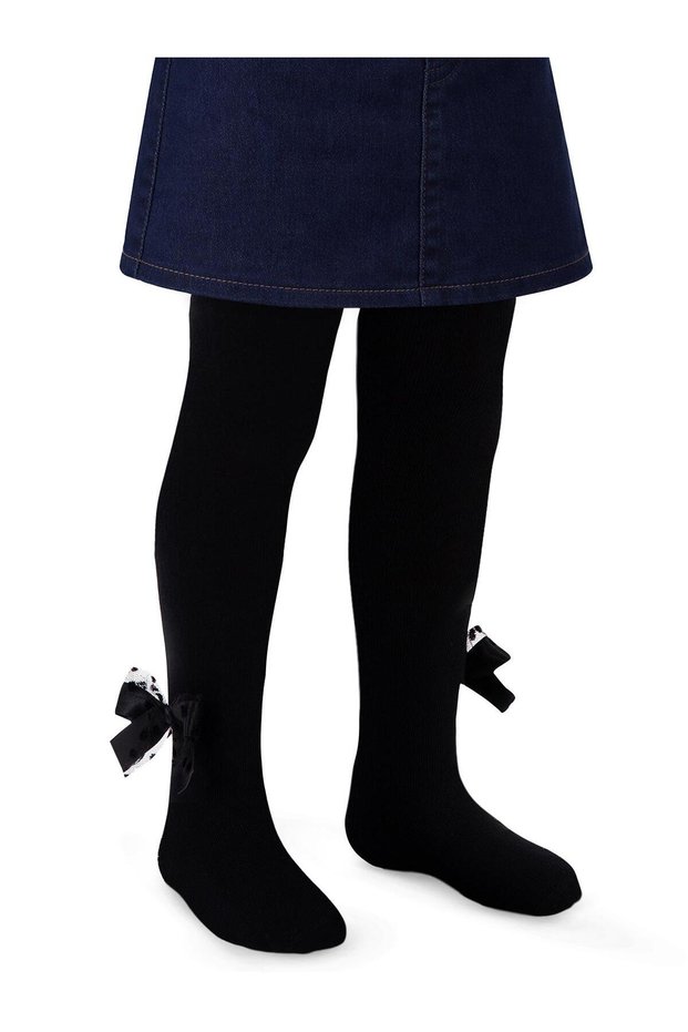 Civil Girls' Tulle Ribbon Accessory Girls' Pantyhose | School Nursery and Daily Use - Black