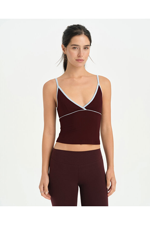Chestnut Contrast Ribbed Strap Blouse