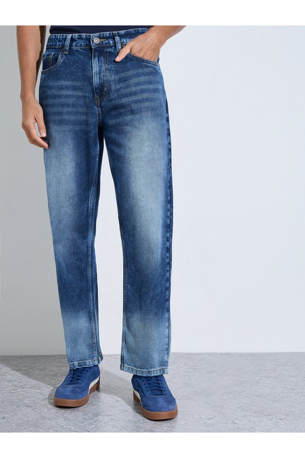 Blue Mid Washed Relaxed Fit Denim Jeans