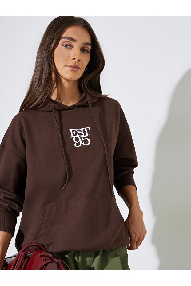 Brown Embroidered Oversized Hoodie