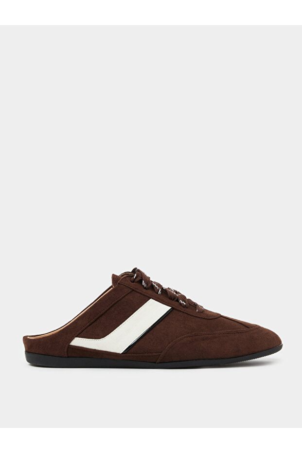 Brown Open Back Sneakers With White Stripe