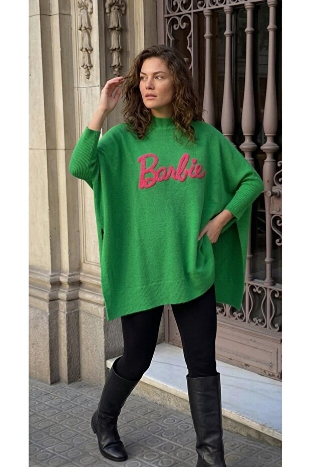 Barbie Embroidered Slit Tricot Poncho for Women