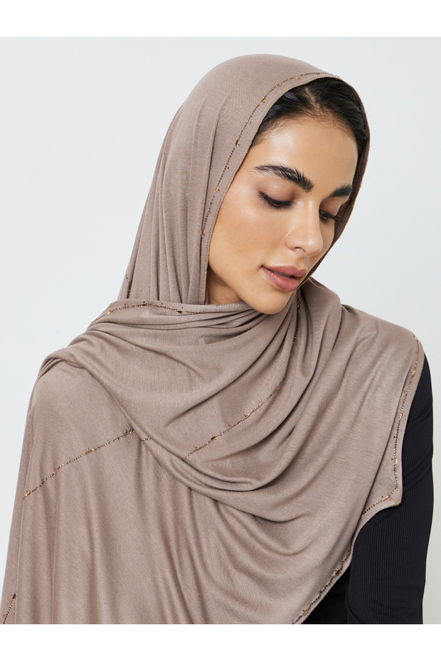 Khaki Embellished Daytime Hijab