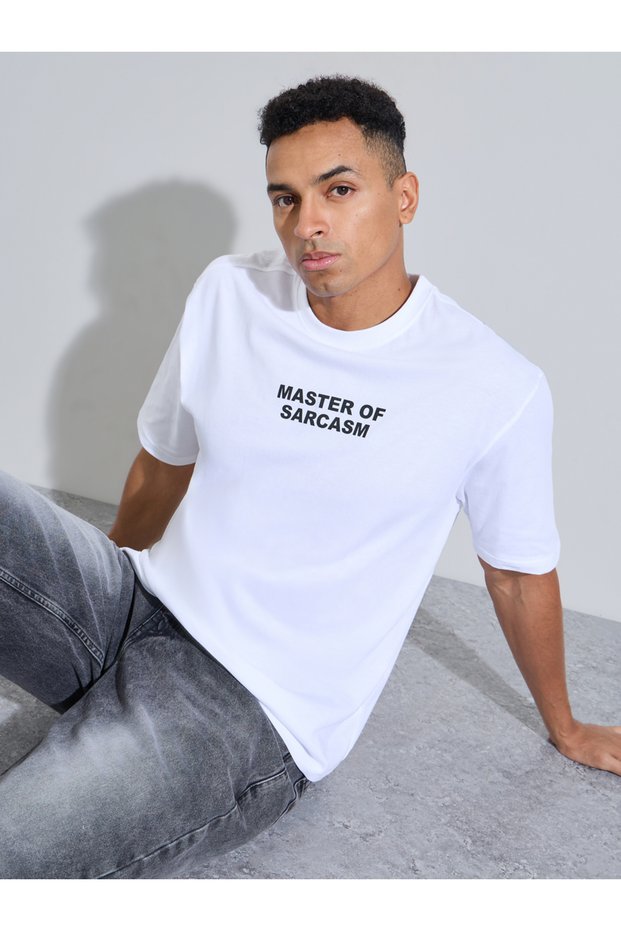 White Slogan Print Short Sleeves Overesized T-Shirt